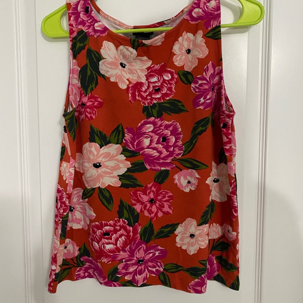 Ann Taylor womens sleeveless floral orange blouse size M comfortable